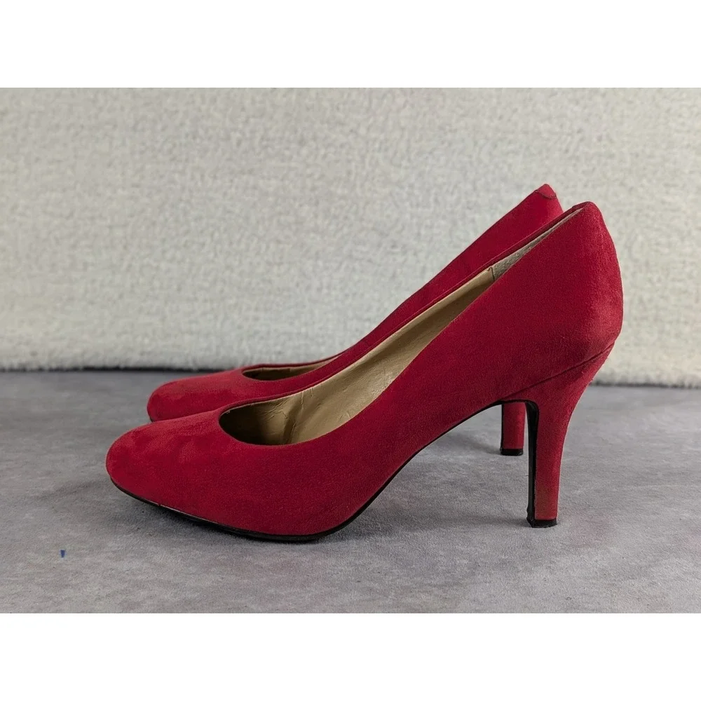 Kelly & Katie Isabel-KK Red Faux Suede Round Toe Stiletto Pumps Womens 11M